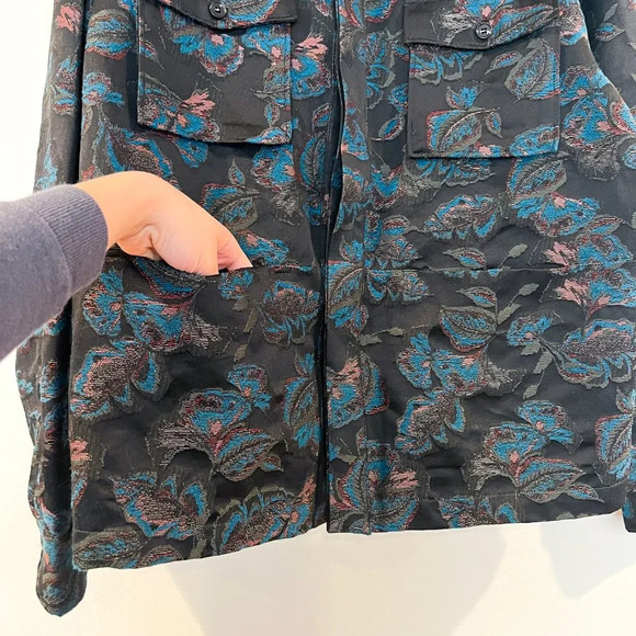 Soulland Black Floral Collared Bohemian Festival Style Button Down Canvas Jacket - Picture 6 of 12